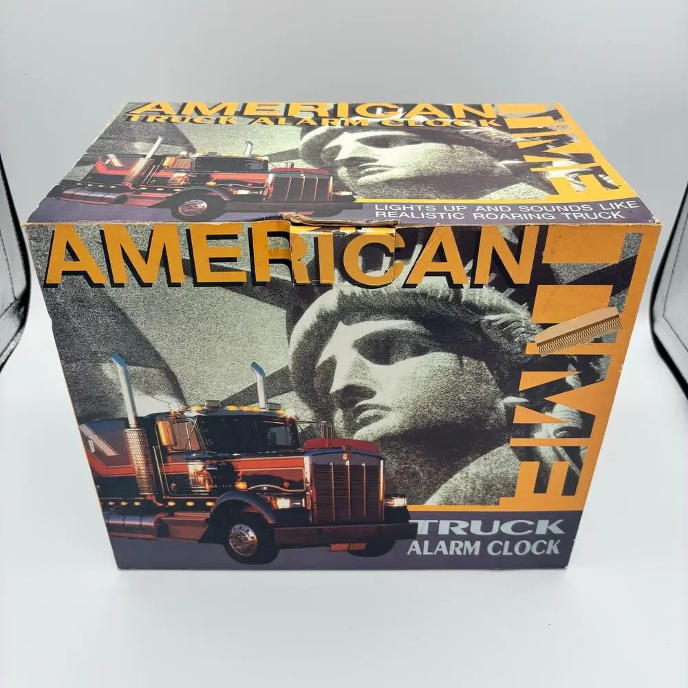 Vintage American Semi Truck Alarm Clock Black Desktop Clock w/ Original Box